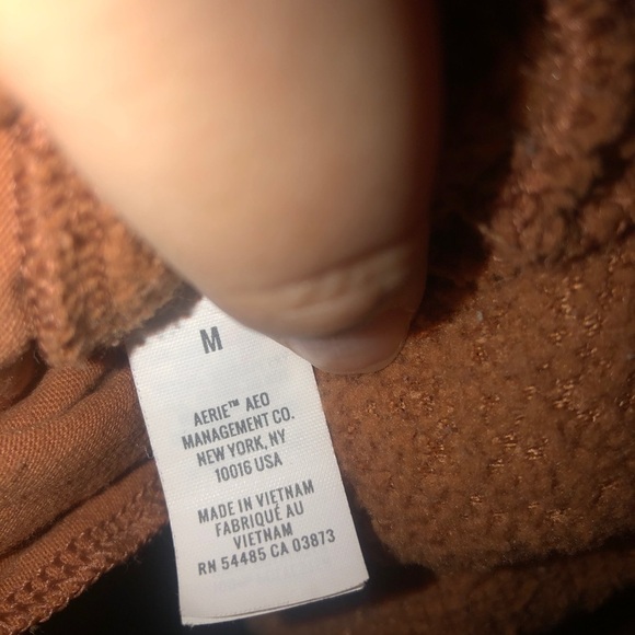 Aerie Oversized Cloud Sherpa Quarter Snap Pullover Brown Mustard - Picture 10 of 11